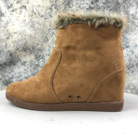 JustFab Women's 9 Kishani Brown Faux Suede High Heel Hidden Wedge Ankle Booties - Picture 6 of 14